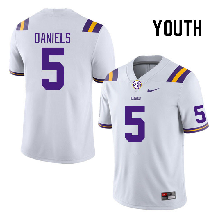 Youth #5 Jayden Daniels LSU Tigers College Football Jerseys Stitched-White